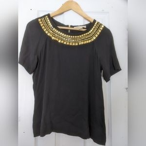 Michael Kors Blouse Zipper back Black and Gold accent sizeM